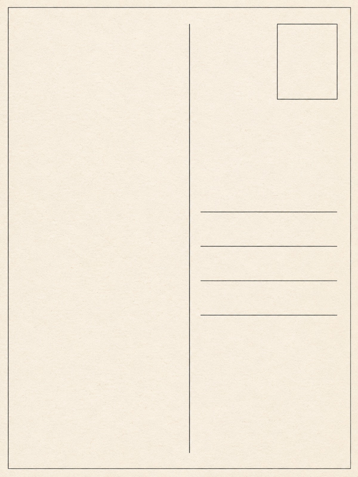 A blank postcard back with a stamp box and address lines — a photo turned into art in the Photo zine postcard style